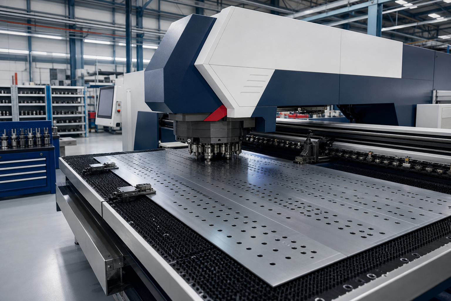 Punzonatrice CNC con lamiera lavorata